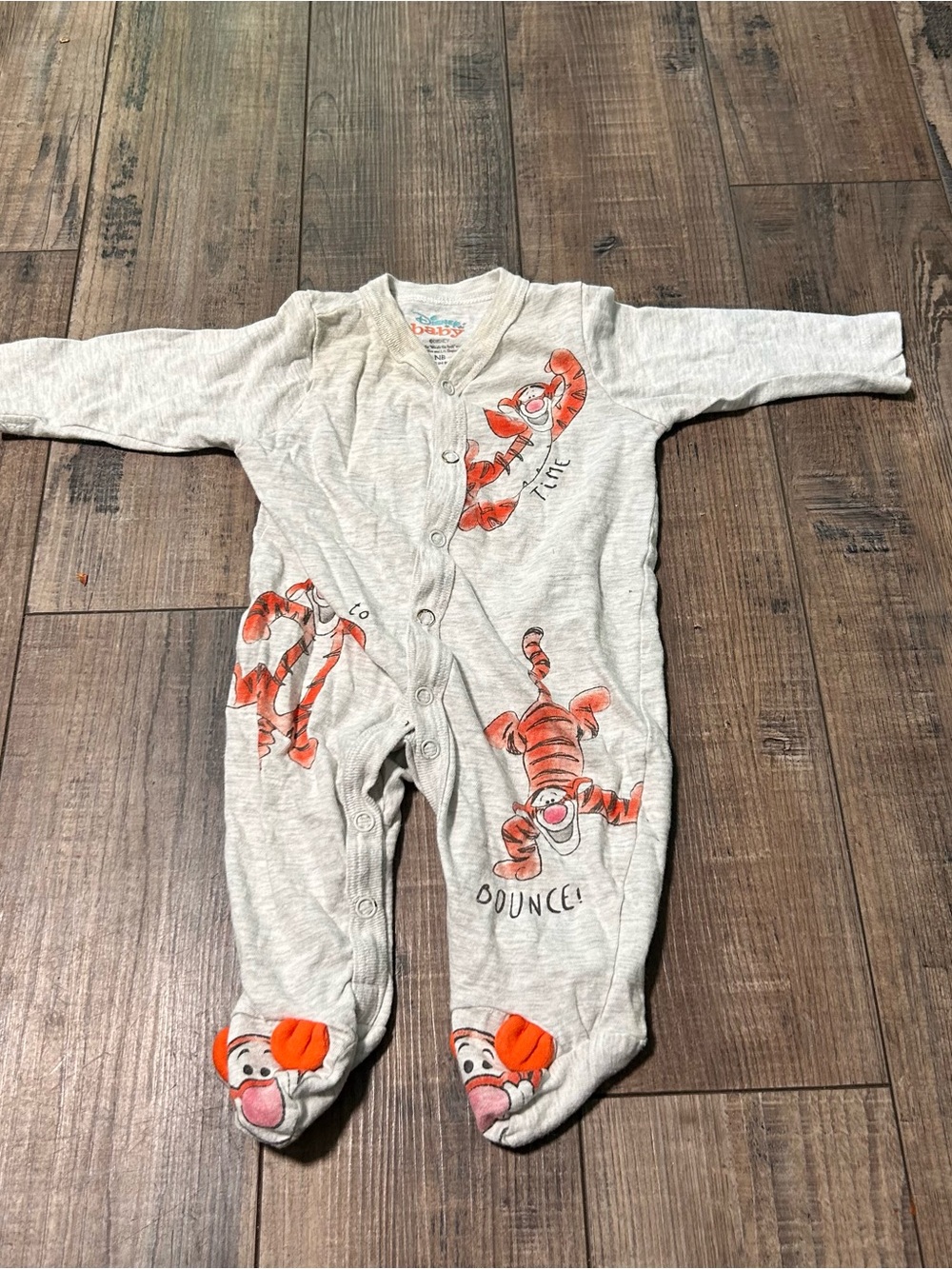 Disney Baby Winnie the Pooh Tigger NB Footed Sleeper Pajamas One Piece Grey